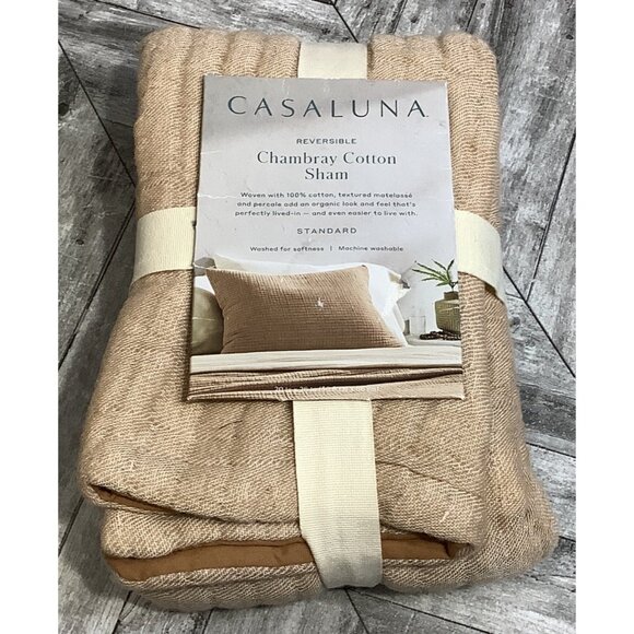 Casaluna Sham Reversible Chambray Cotton Standard 20"x26" Natural Warm Brown - Picture 4 of 7